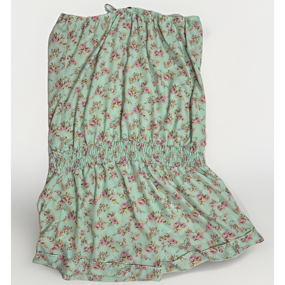 Maurices Mint Floral Strapless Romper Elastic Smocked Waist Cuffed Hem XL Plus